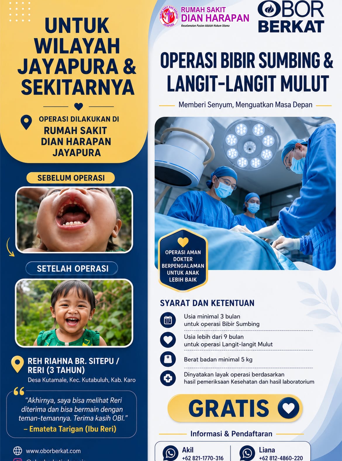 Operasi Bibir Sumbing & Langit-langit Mulut Gratis di RS Dian Harapan Jayapura